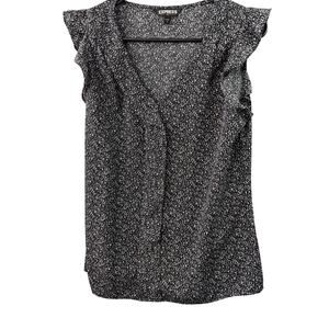 Express Ruffle Cut-Sleeve V-Neck Blouse – Snake Pattern – Size Small